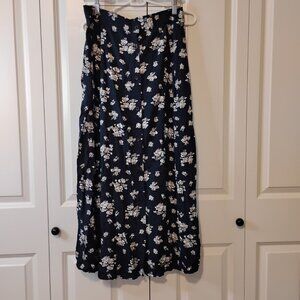 Capacity Women's Navy White Floral Print Button-Up A-Line Midi Skirt Size L